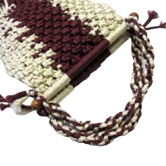 Vintage Macrame Fringed Purse Cream Brown Handbag - Picture 3 of 5